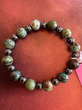 African Turquoise Jasper and Hematite Stretch Bracelet - Womeni Jewelry